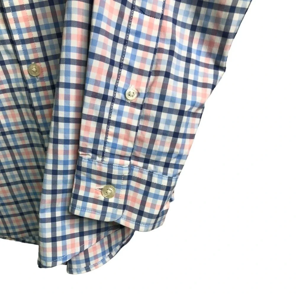 Vineyard Vines Shirt Boys XL Blue Peach Gingham Button Down Lightweight‎